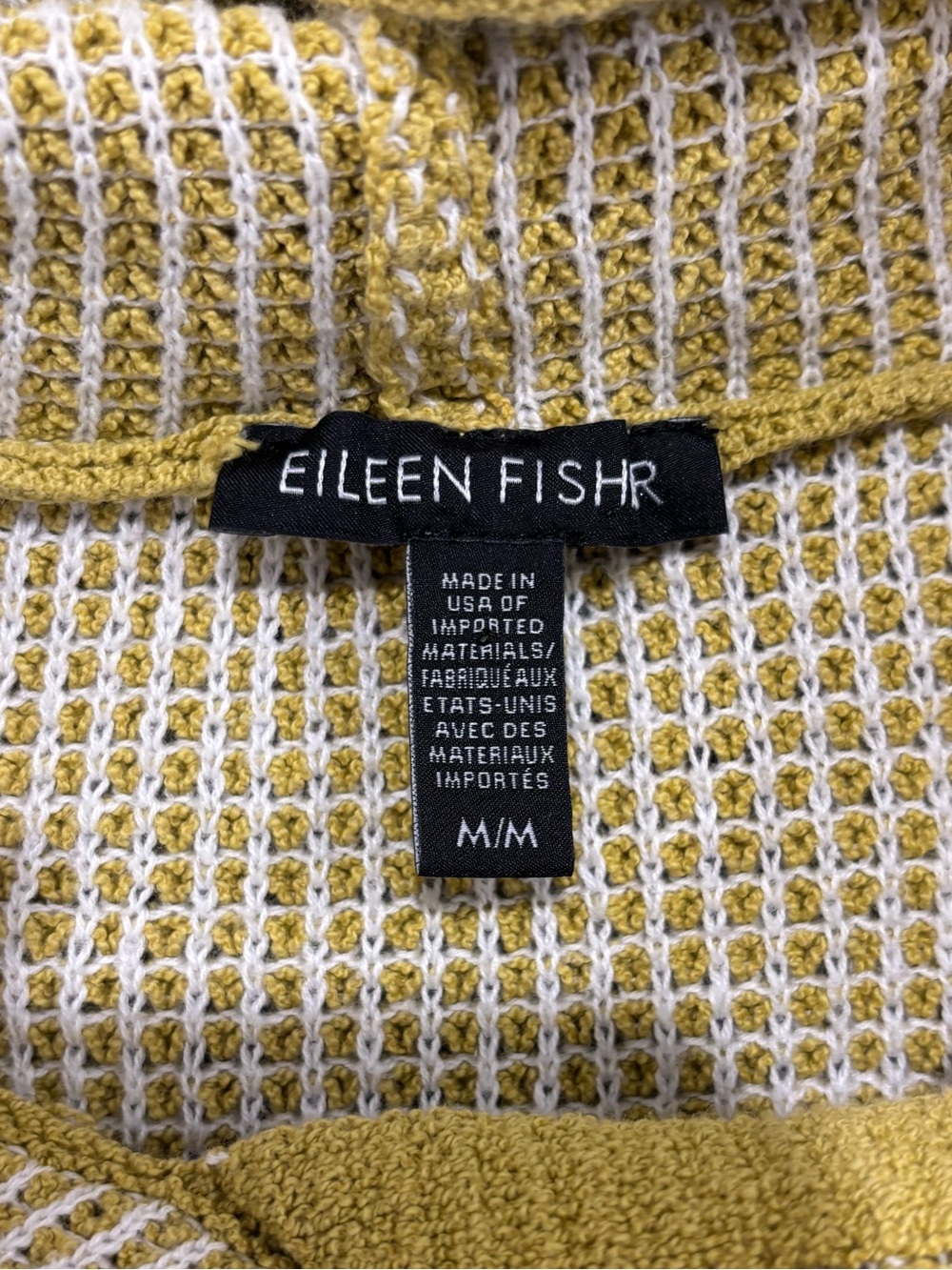 Eileen Fisher Chartreuse Organic Cotton Silk Waffle Knit Hooded Sweater Medium - Picture 4 of 8
